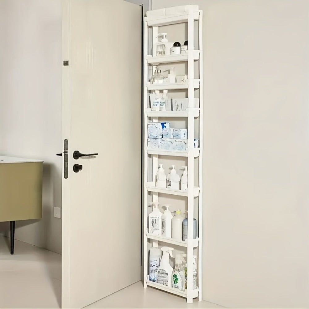 Behind Door Storage Rack, Multi-Layer Slim Organizer for Bathroom & Kitchen, Space Saving Over Door Shelf
