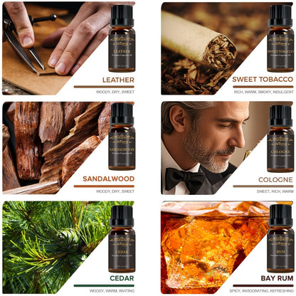 Essential Oil Set for Men 6 Pack 0.34oz Each Aromatherapy Oils for Diffuser Humidifier Skin Massage for Home or Salon Spa Use