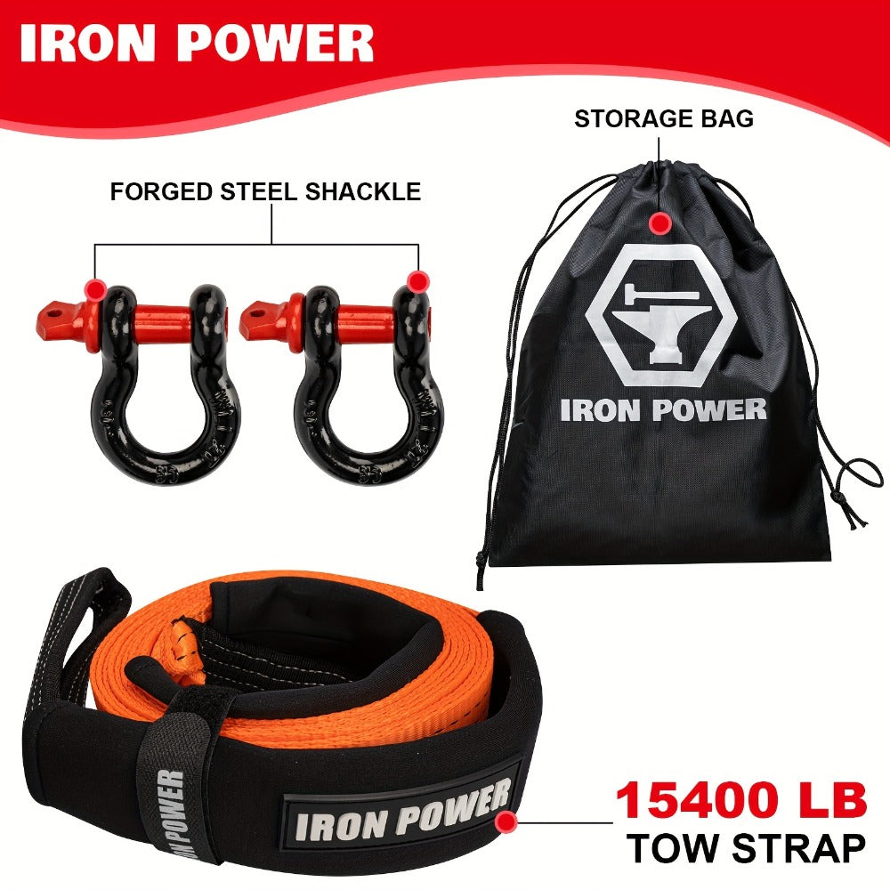 Tow Strap Kit 2" x 20ft – Heavy Duty Emergency Towing Rope with 2pc 1/2" D-Ring Shackles for Off-Road Recovery, Truck