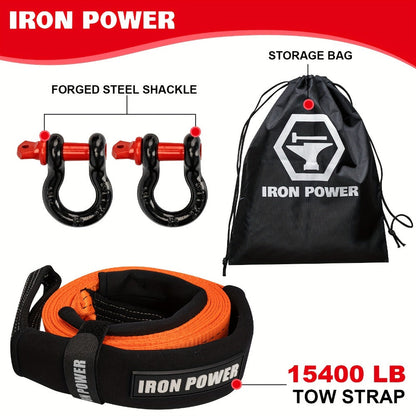 Tow Strap Kit 2" x 20ft – Heavy Duty Emergency Towing Rope with 2pc 1/2" D-Ring Shackles for Off-Road Recovery, Truck