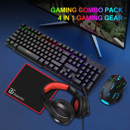 Gaming Keyboard and Mouse Combo 4-in-1 Wired Gaming Set with Headset Mouse Pad for PC Xbox PS4 for an Everyday Personal Care Routine