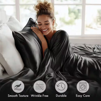 Sheet Set, Satin Bedding with 16-Inch Fitted Pocket, Three- or Four-Piece Size Configuration and Seven Solid Colors