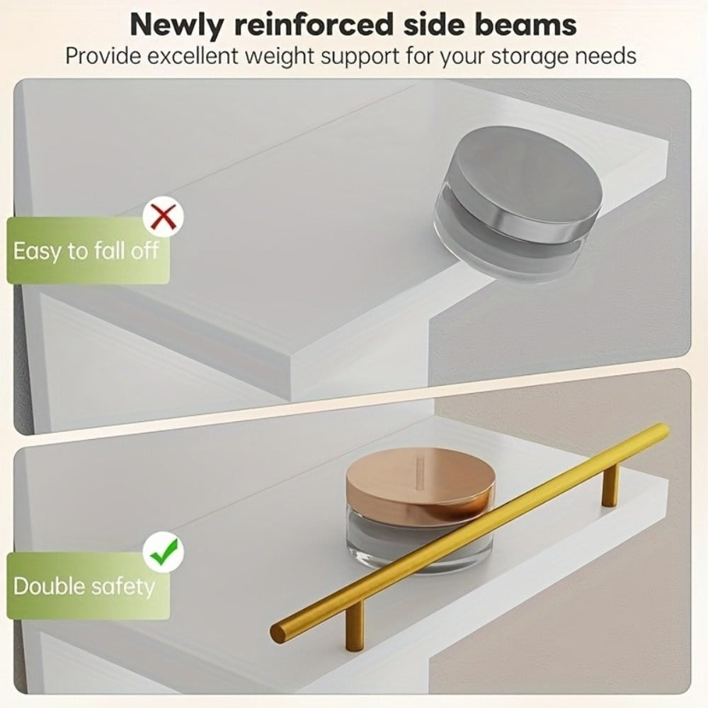Floating Wall Shelves with LED Light - 6 & 8 Tier Wall Mounted Display Shelf Unit with Anti-Slip Rails for Bedroom