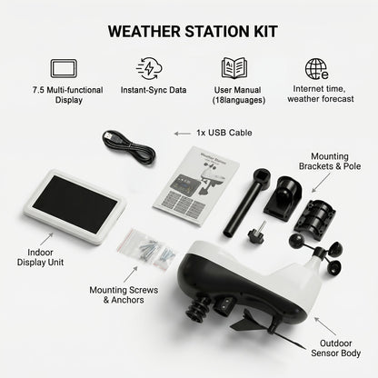 WiFi Weather Station | 7-in-1 Rain Gauge Wind Speed App Forecast