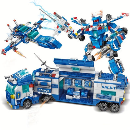City Police Building Blocks Set 700 Pieces, Patrol Car Truck with Action Figures, Brick Toy for Boys Role Play STEM