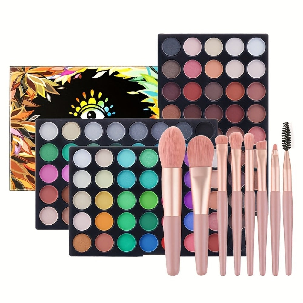 120 Shade Pro Eyeshadow Palette with 8 Brushes – Pearlescent & Matte Blendable Paste Formula for Smoky Eye, Cosplay, Stage & Holiday Glam