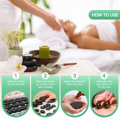 Spa Hot Stone Massage Set with Heater & Temperature Control, 10 Basalt Stones, 2 Size Options, Professional