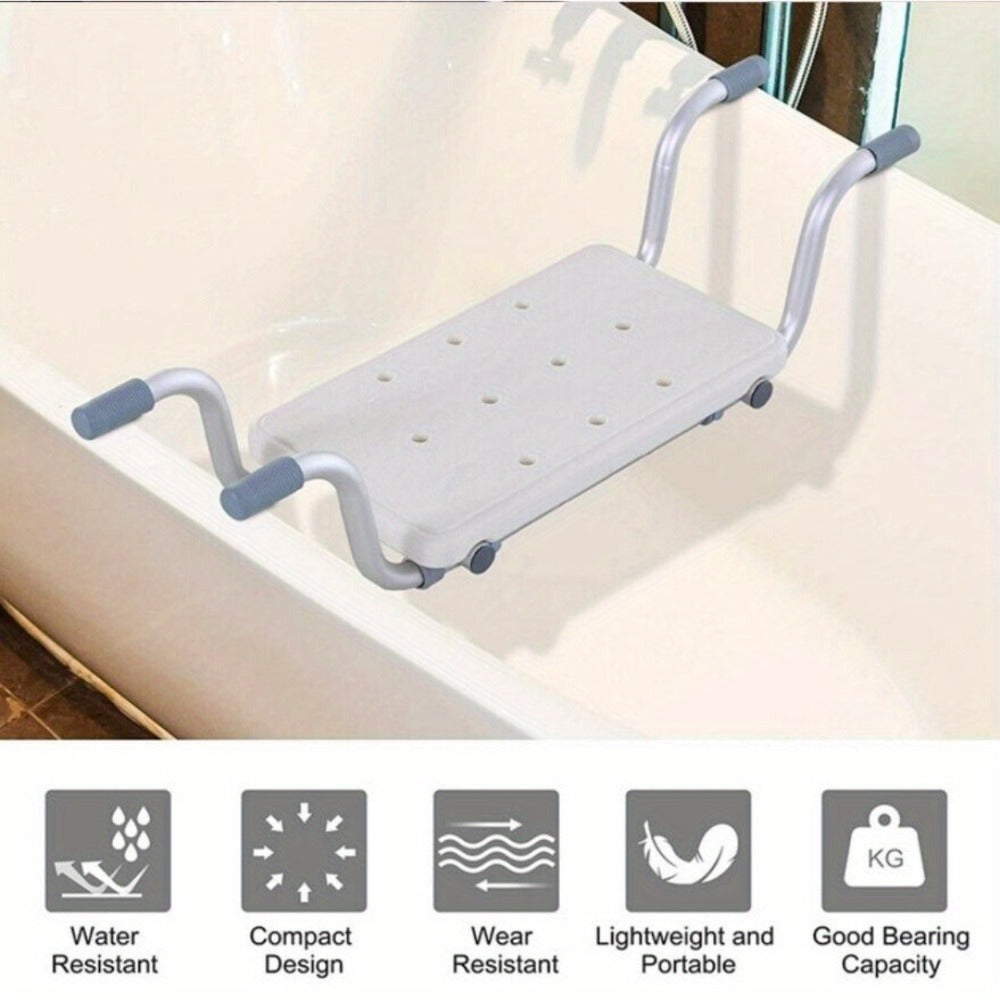 Bath Seat Adjustable Aluminum Shower Chair, Suspended Bathtub Stool with Anti-Slip Handles, Retractable Bath Board for Elderly