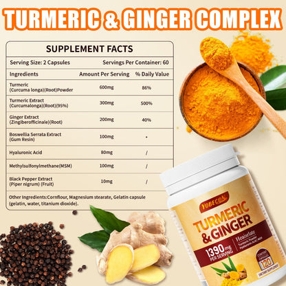 Turmeric Supplement with Black Pepper, Sports Recovery, Skin Health & Digestion Support for Women & Men