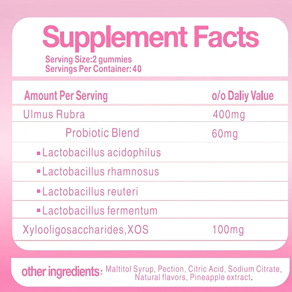 Women's Probiotic Gummies with Slippery Elm for Intimate Moisture Odor Control Healthy Flora