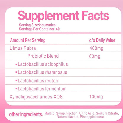 Women's Probiotic Gummies with Slippery Elm for Intimate Moisture Odor Control Healthy Flora