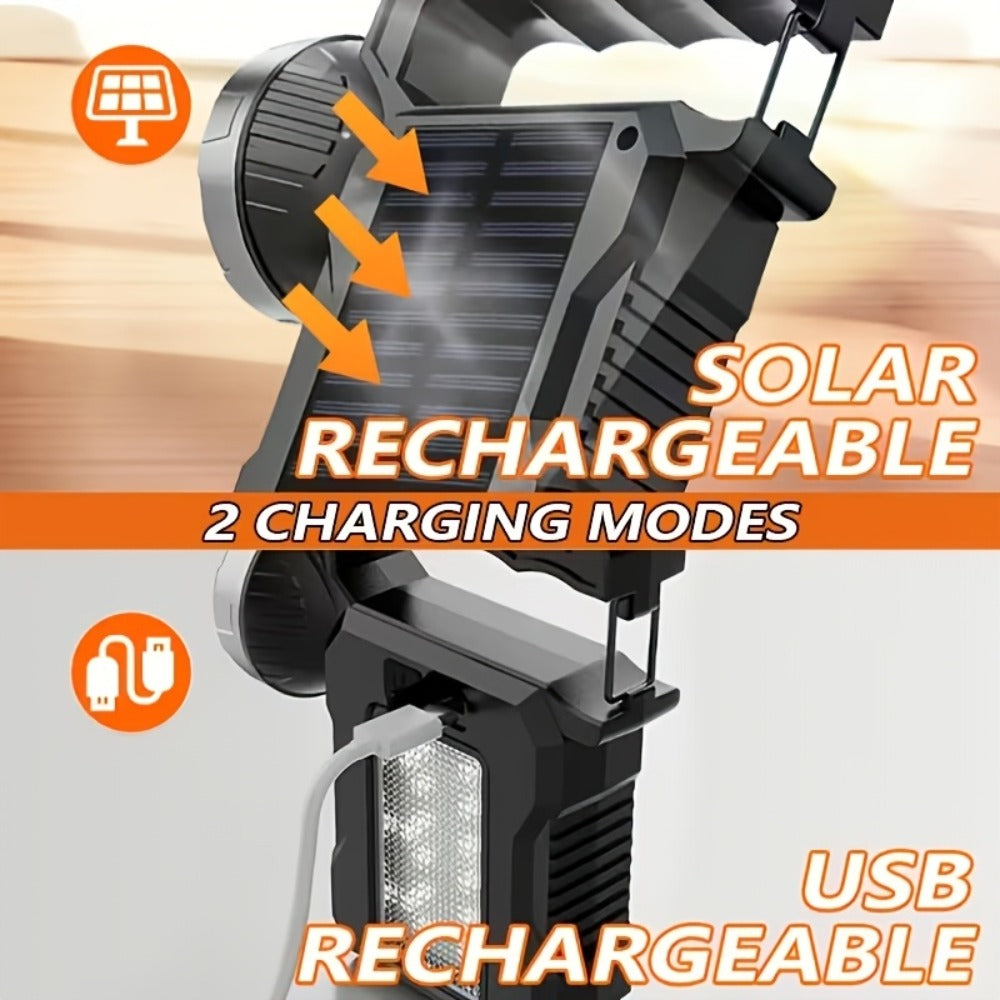 Solar Flashlight USB Rechargeable Ultra-Bright LED, 4 Lighting Modes Portable Solar Torch with Battery Indicator