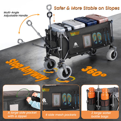 Folding Wagon 52 Inch Utility Cart Collapsible Beach Wagon with Frame for Garden Sports Camping Outdoor