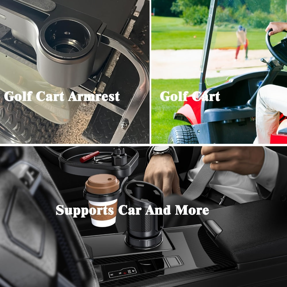 Car Cup Holder Expander with 7.7 Inch Tray, 2.7 Inch Drink Ring, Phone Mount and 58-86 mm Adjustable Base