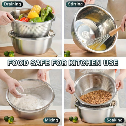 Stainless Steel Colander with Mixing Bowl Set 304 Food Grade Strainer Bowl for Washing for Home Cooking, Dining and Outdoor Meals