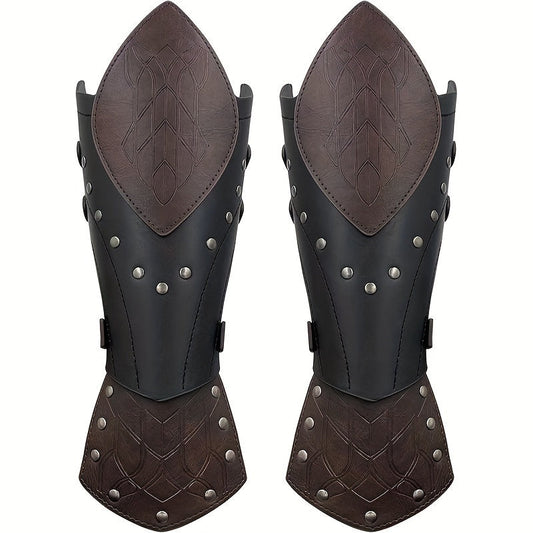 Costume Accessories 2-Piece Embossed Faux Leather Arm Guards with Buckle Straps in Black for Themed Events