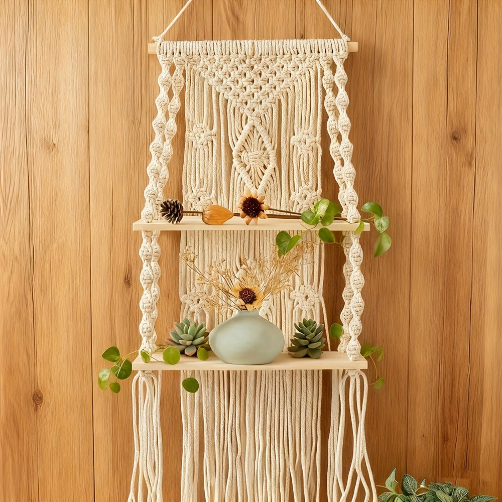 Macrame Wall Hanging with Tassel, Boho Woven Wall Decor for Living Room Bedroom Balcony for Entryways, Bedrooms and Living Spaces