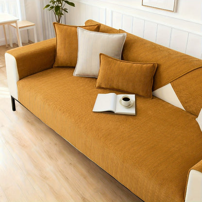 Sofa Cover Ribbed Chenille Stretch Panels for 1 to 4 Seats, Armrests or Cushions with Model-Specific Size and Color Options