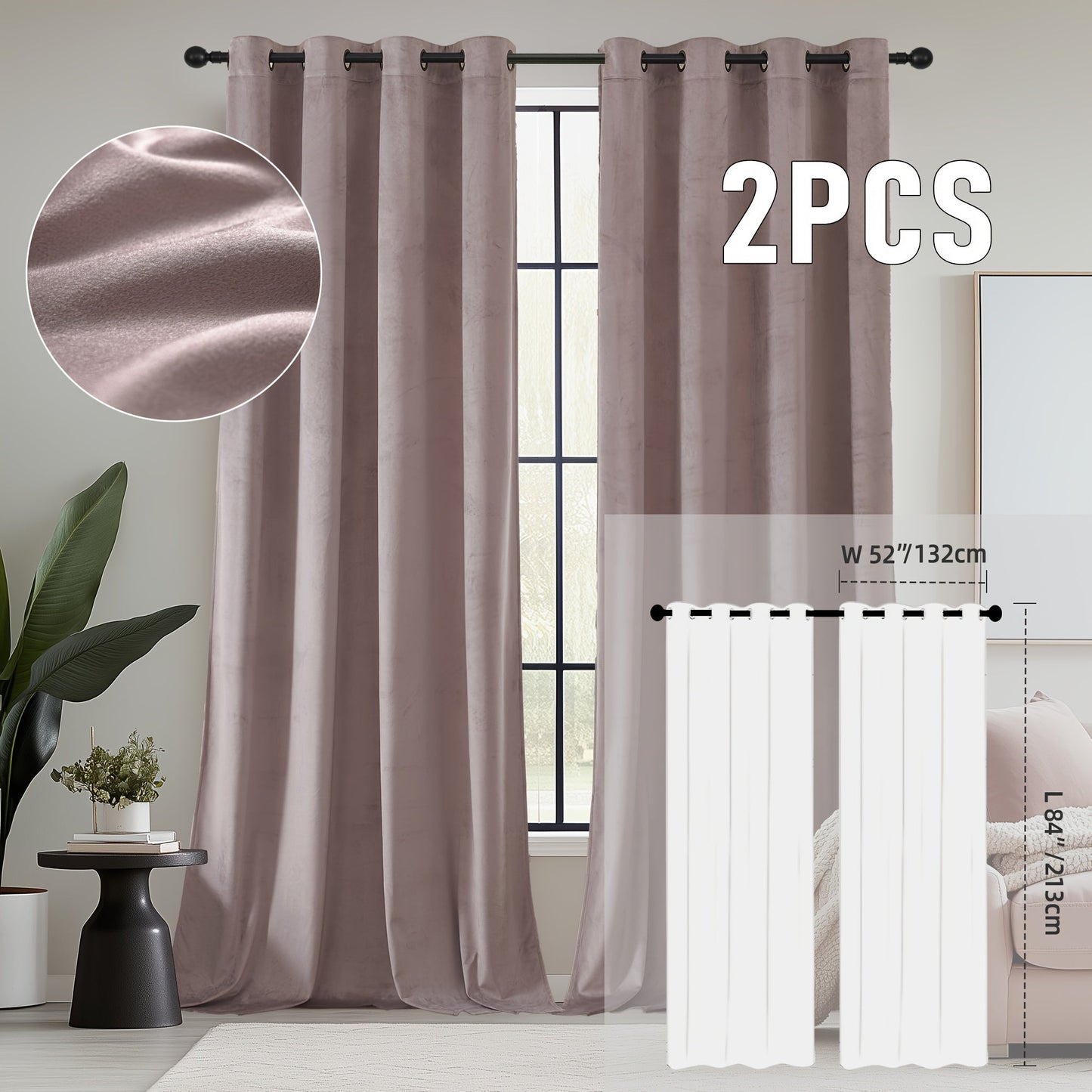 Velvet Room Darkening Curtains 2 Panels, Grommet Top Thermal Insulated Soundproof Blackout Curtains for Living Room Bedroom