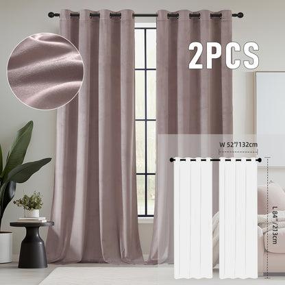 Velvet Room Darkening Curtains 2 Panels, Grommet Top Thermal Insulated Soundproof Blackout Curtains for Living Room Bedroom