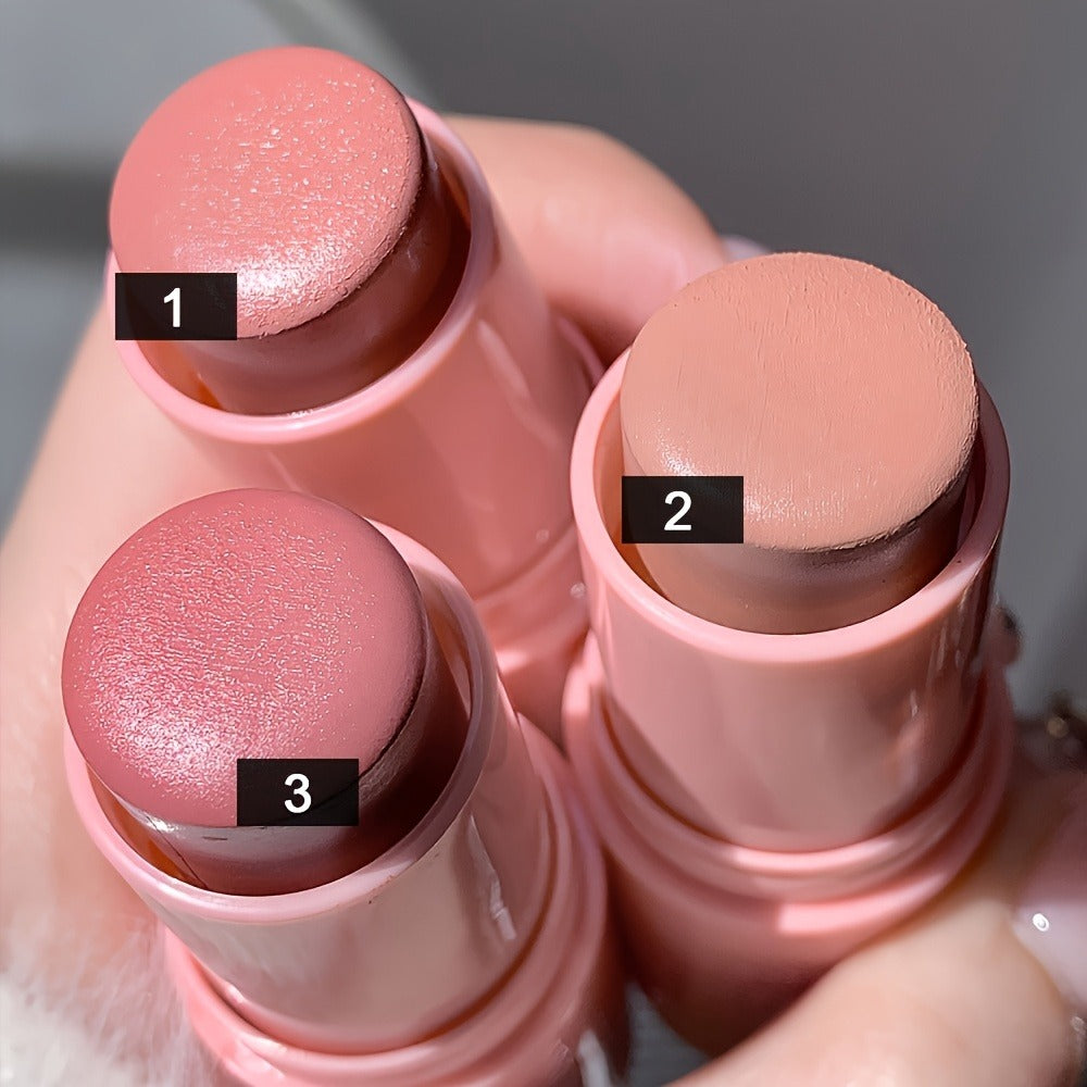 Cream Blush Stick Set 3-Piece, Blendable Cream-to-Powder Blusher, Matte & Shimmer Cheek Color, No-Brush Finger-Blend