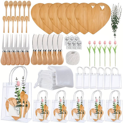 Pizza Board Gift Set with Knives Spoons Gift Bag and Kitchen Towel - Charcuterie Cheese Board Set for Bridal Shower Party Favor