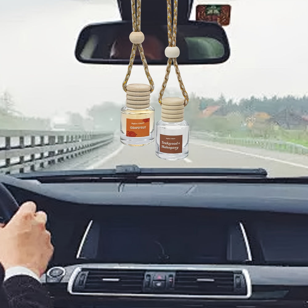 Hanging Bottle Car Air Freshener Sets in 12- or 36-Piece Random Six-Scent Packs with Wooden Caps and Cords