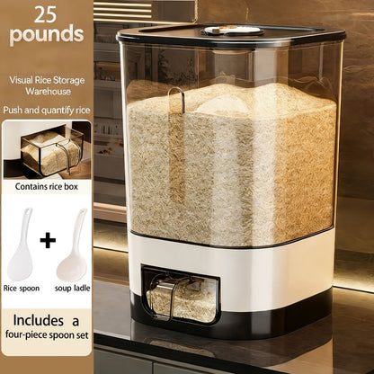 Airtight Rice Container with Measuring Cup, Large Moisture-Proof Rice Dispenser for Rice, Grains