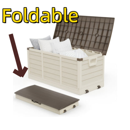 75 Gallon Deck Box with Wheels, 284L Resin Outdoor Storage Box Lockable Plastic Container for Patio