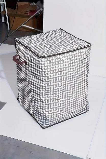 Four-Piece Houndstooth Fabric Storage Box Set with Handles, Double Zippers and Black-and-White Pattern