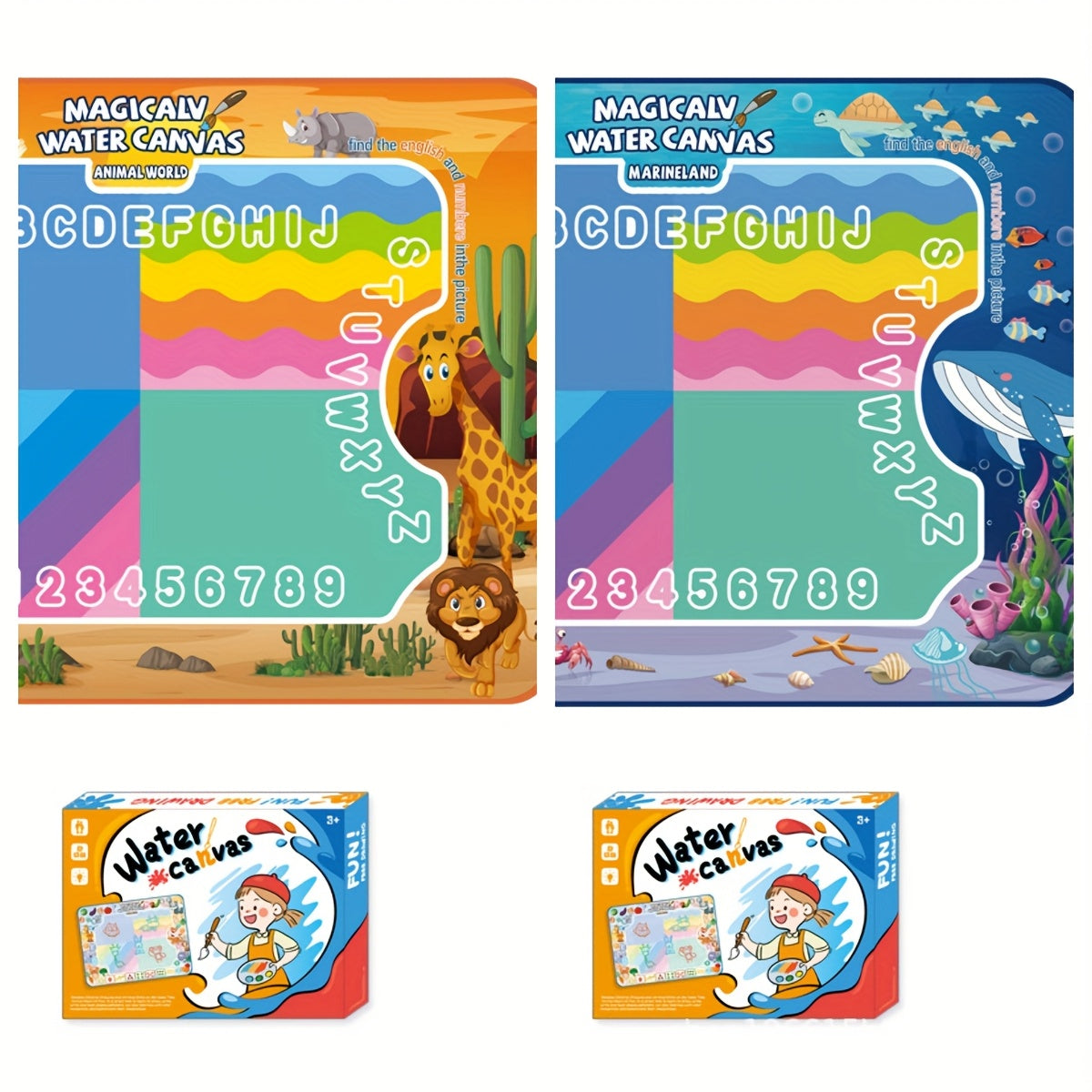 Water Canvas Drawing Mat for Kids Reusable Mess-Free – Magical Paint with Water Art Toy 80x60cm Ocean Animal Designs Screen-Free Creative