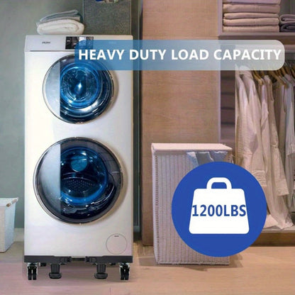 Appliance Mobile Base Stand Adjustable Double Pipe 4 Locking Wheels 4 Strong Feet Furniture Dolly for Washer Dryer Washing Machine