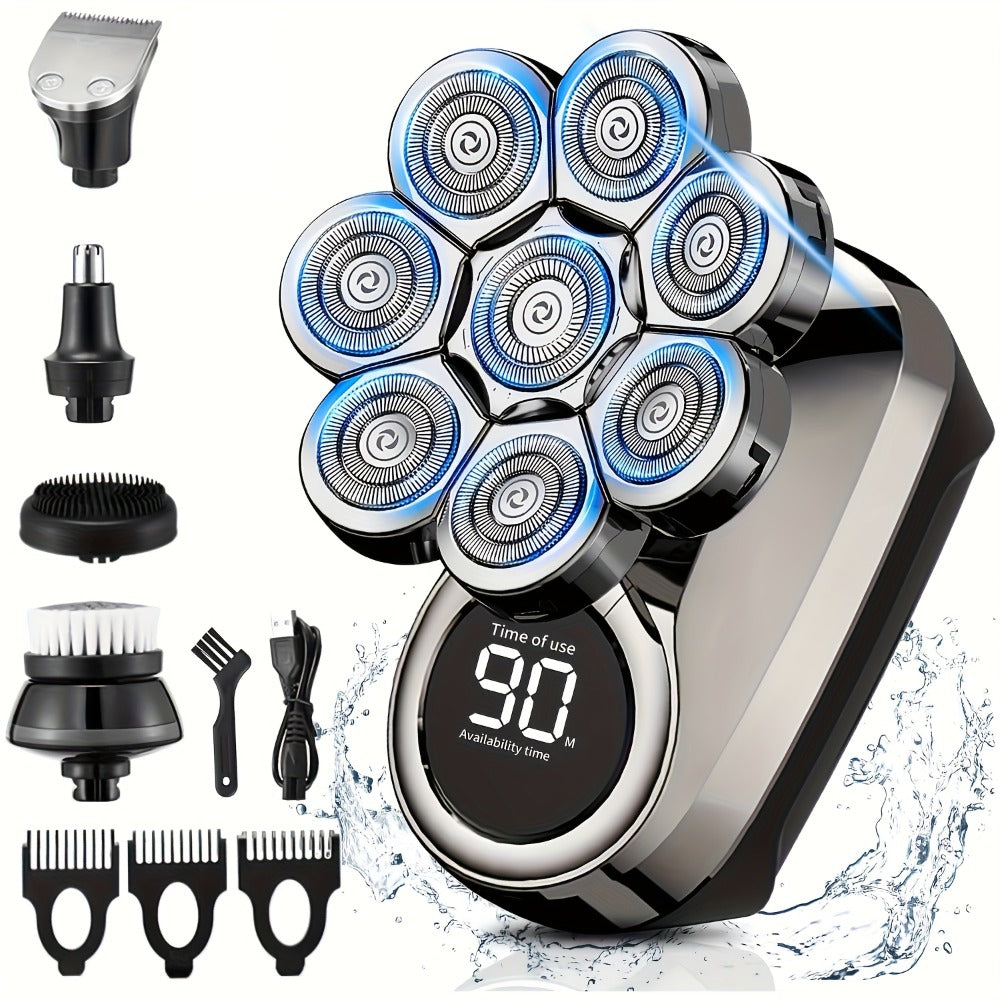 Bald Head Shaver Electric - 5-in-1 Rechargeable Grooming Kit with Type-C Fast Charging for Everyday Face, Beard and Body Grooming