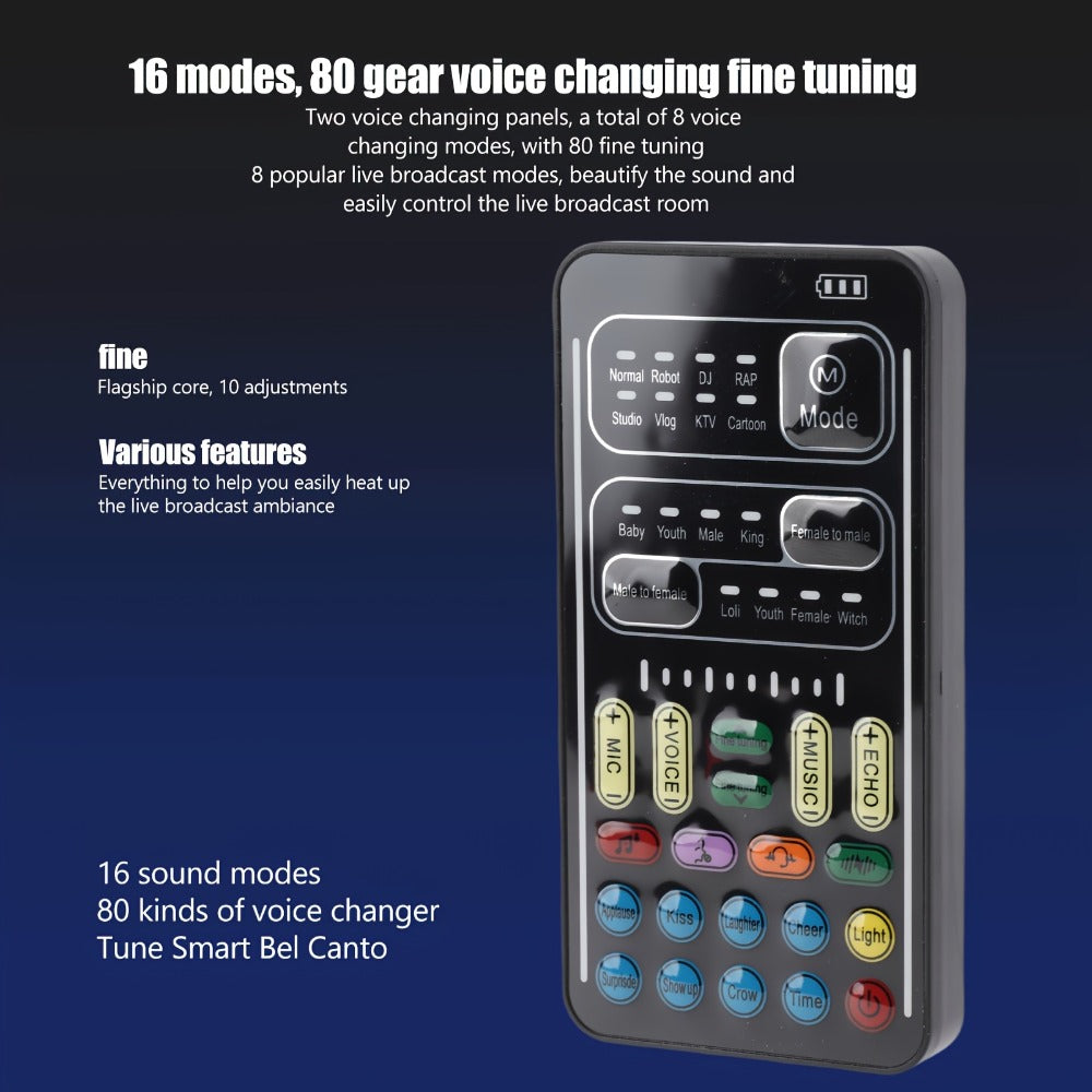 Voice Changer Sound Card with 8 Voice Effects & LED Lights, Portable Live Sound Board for PS4, PS5