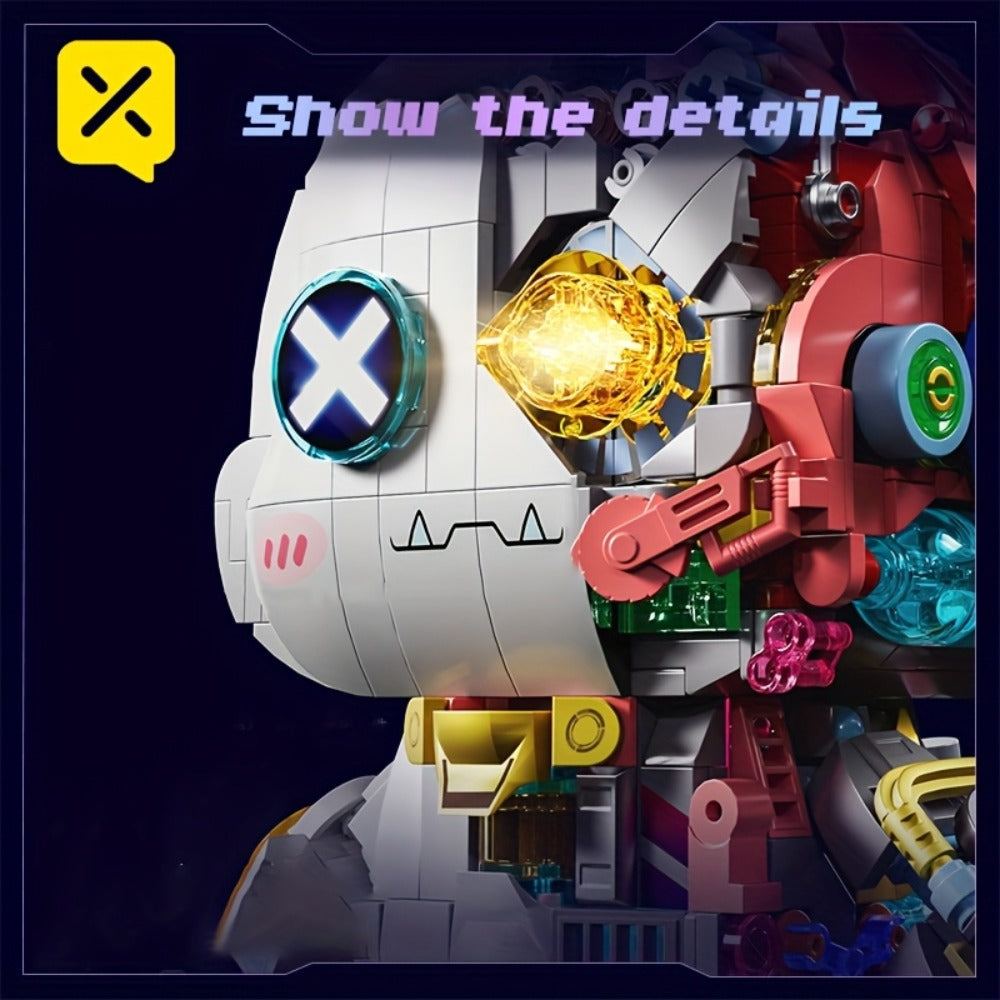 1377-Piece Mechanical Rabbit Building Block Model with Colorful Punk Styling and Rotating Limb Details