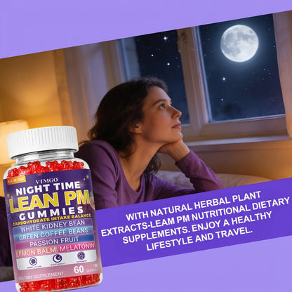 Sleep Gummies with Melatonin, Lemon Balm & Passionflower, Night Time Lean PM Formula, White Kidney Bean