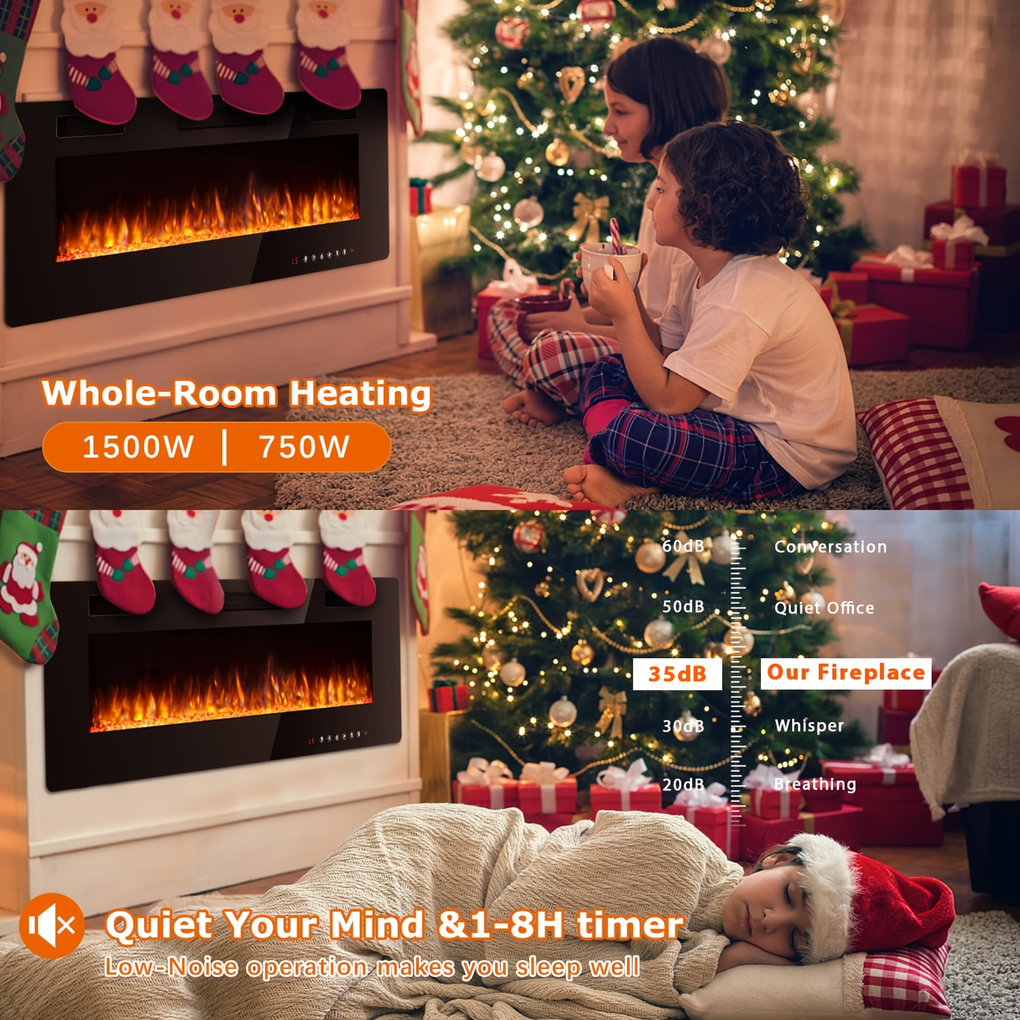 Wall Mounted Electric Fireplace Recessed In-Wall Linear Heater Multicolor Flame 750W/1500W Touch Screen for Garden, Patio and Yard Use