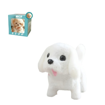 White Realistic Robot Dog Toy, Interactive Walking, Barking & Tail Wagging, Expressive Eyes, Plush Biomimetic Pet