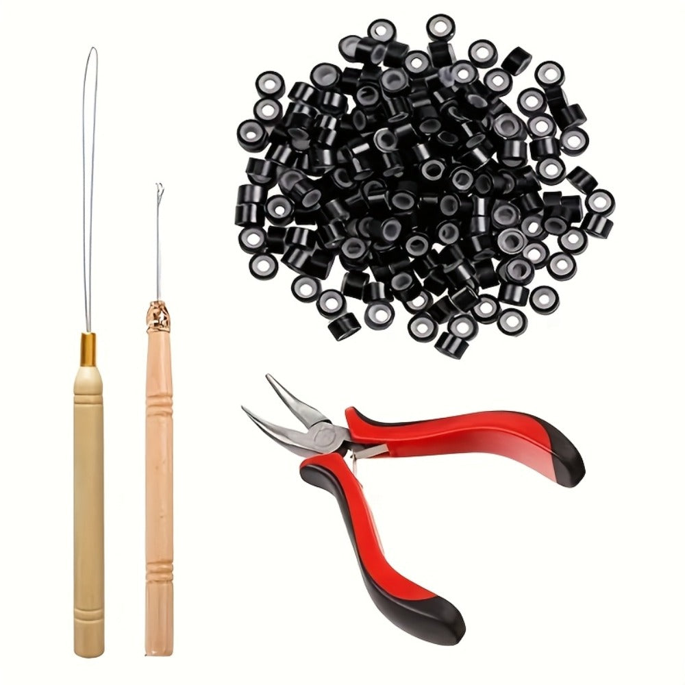 Micro Ring Hair Extension Tools Kit 1500 Rings – Complete Set with Plier, Crochet Hook, Needles, Threader, Rubber Bands, Clips