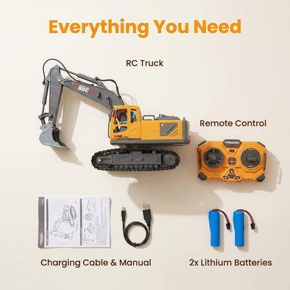 RC Excavator 1:20 Scale 2.4G 11CH, Alloy Remote Control Construction Toy with 680° Rotation & Working Arm