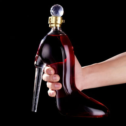 High Heel Shoe Decanter Crystal Glass with Stopper 26oz, Handmade Transparent Wine Decanter for Kitchen Dining Decor