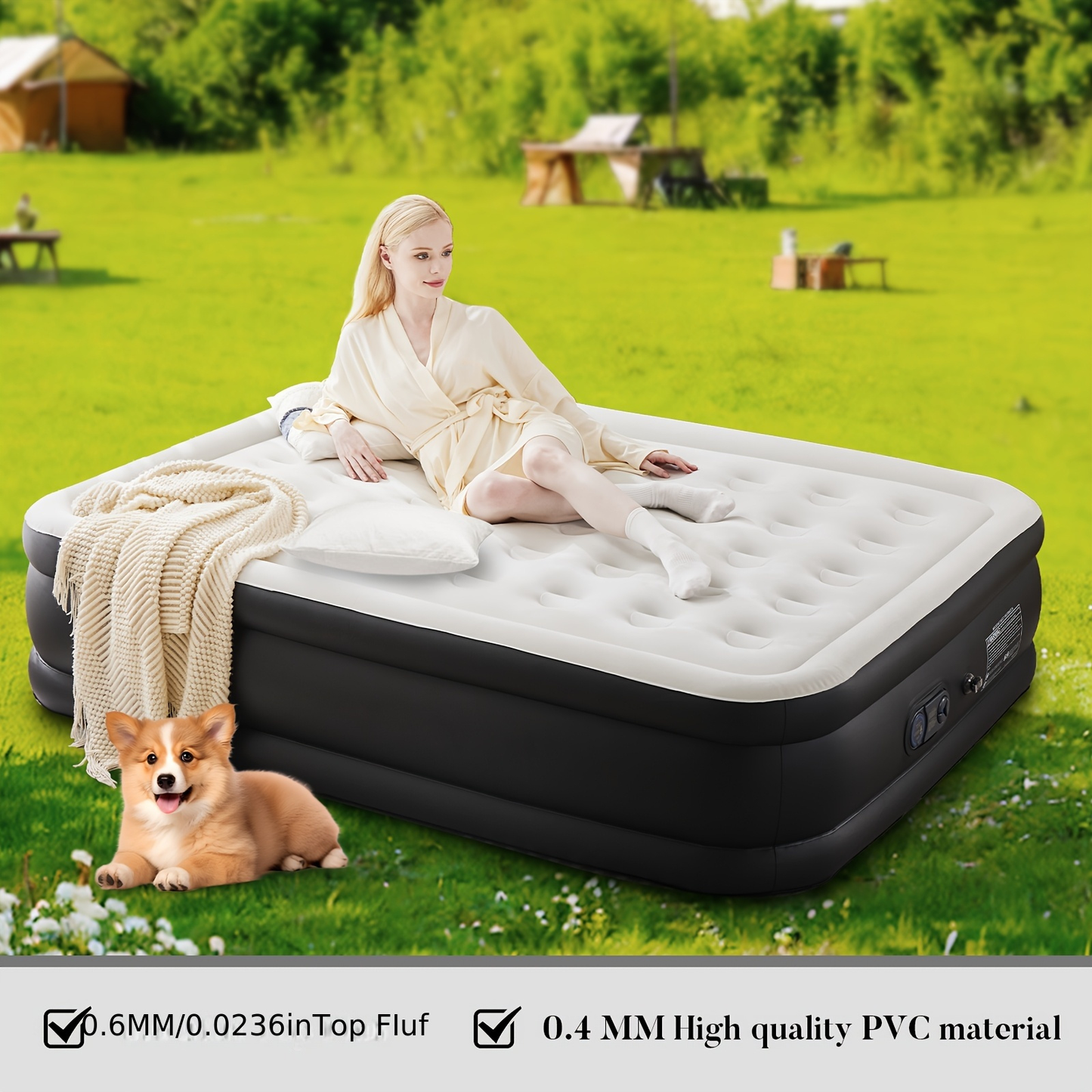 Inflatable Air Mattress with Built-In Pump – Double Height Adjustable, Non-Slip Bottom, Low Noise, 660 Lbs Capacity