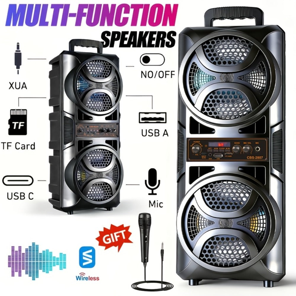 RGB Dual Speaker Portable Bluetooth Stereo Sound System with Subwoofer, Ambient Lighting, Two Speaker Sizes