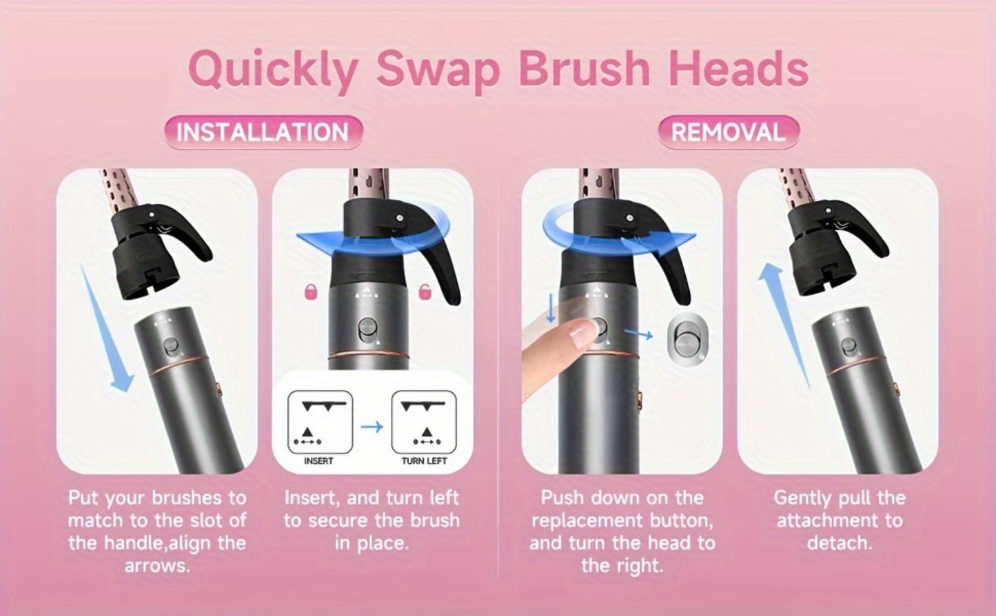 5-in-1 Hot Air Styling Comb Set Negative Ion Hair Dryer Brush with 5 Interchangeable Heads, for Home, Travel and Salon Hair Styling