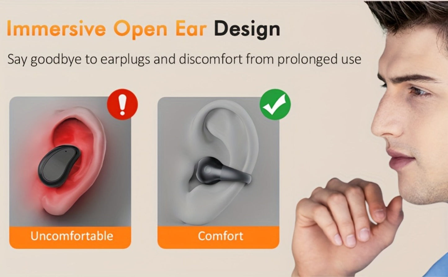Menzluio Bone Conduction Headphones 48H Playtime HiFi Stereo Active Call Noise for Bedside Audio, Alarms and Room Entertainment
