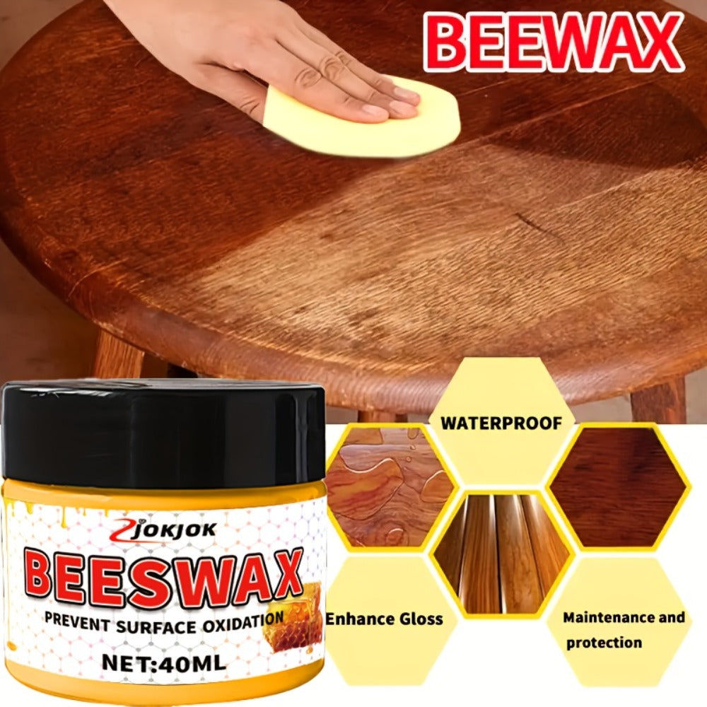 Beeswax Wood Polish, Liquid Furniture Wax for Floors, Desks & Cabinets, Gloss, Multi-Surface Wood Restorer with Sponge