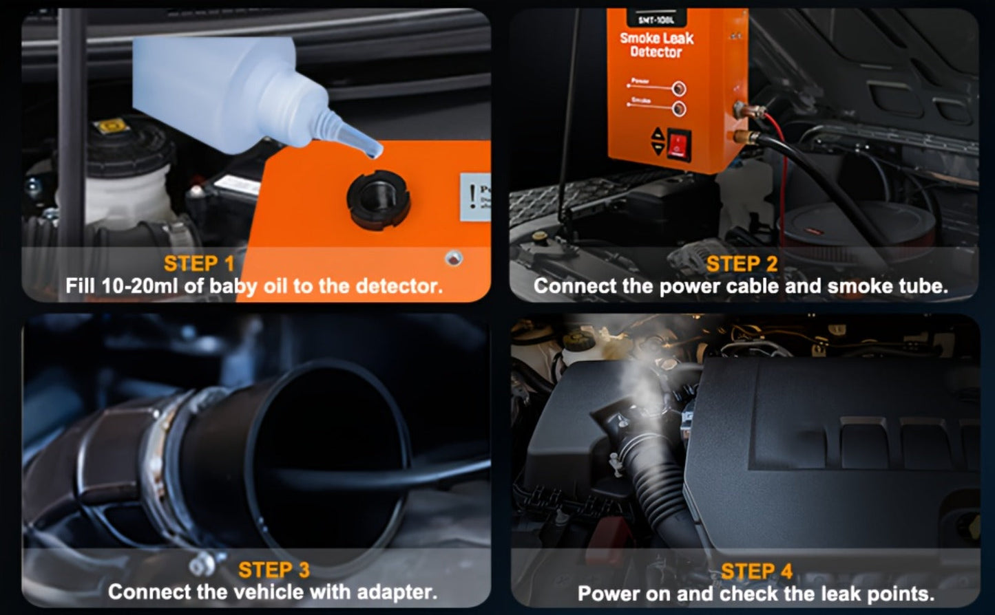 Automotive Smoke Machine Leak Tester with Built-in Air Pump, EVAP Vacuum Pipe & Fuel System Leak Detector