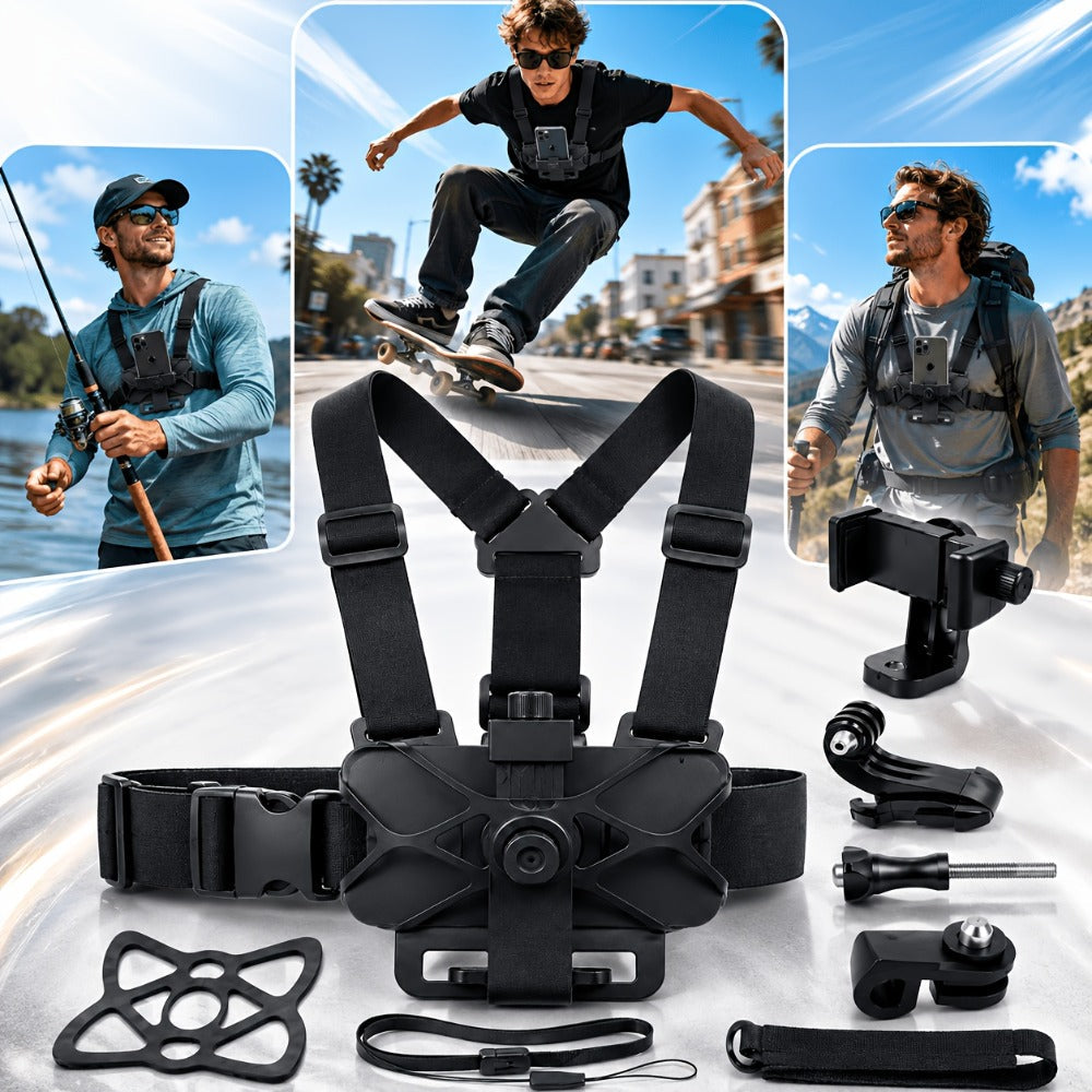 Chest Mount Harness for GoPro Hero 13 12 11 10 9 8 – Adjustable POV Chest Strap for Insta360 X4 X3 DJI Osmo Action 4 3 iPhone Samsung Phone