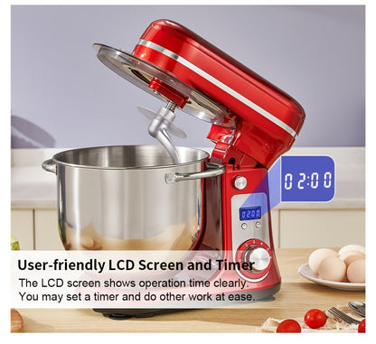 Stand Mixer 1200W 6L Stainless Steel Bowl - Kitchen Food Stand Mixer with Dough Hook, Whisk & Beater