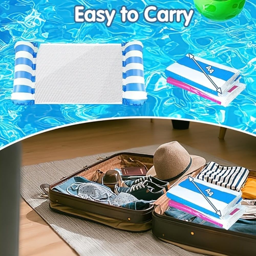 Striped Mesh Pool Float Hammock Set with Five- or Eight-Pack Colorful Options for Seated or Reclined Pool Use